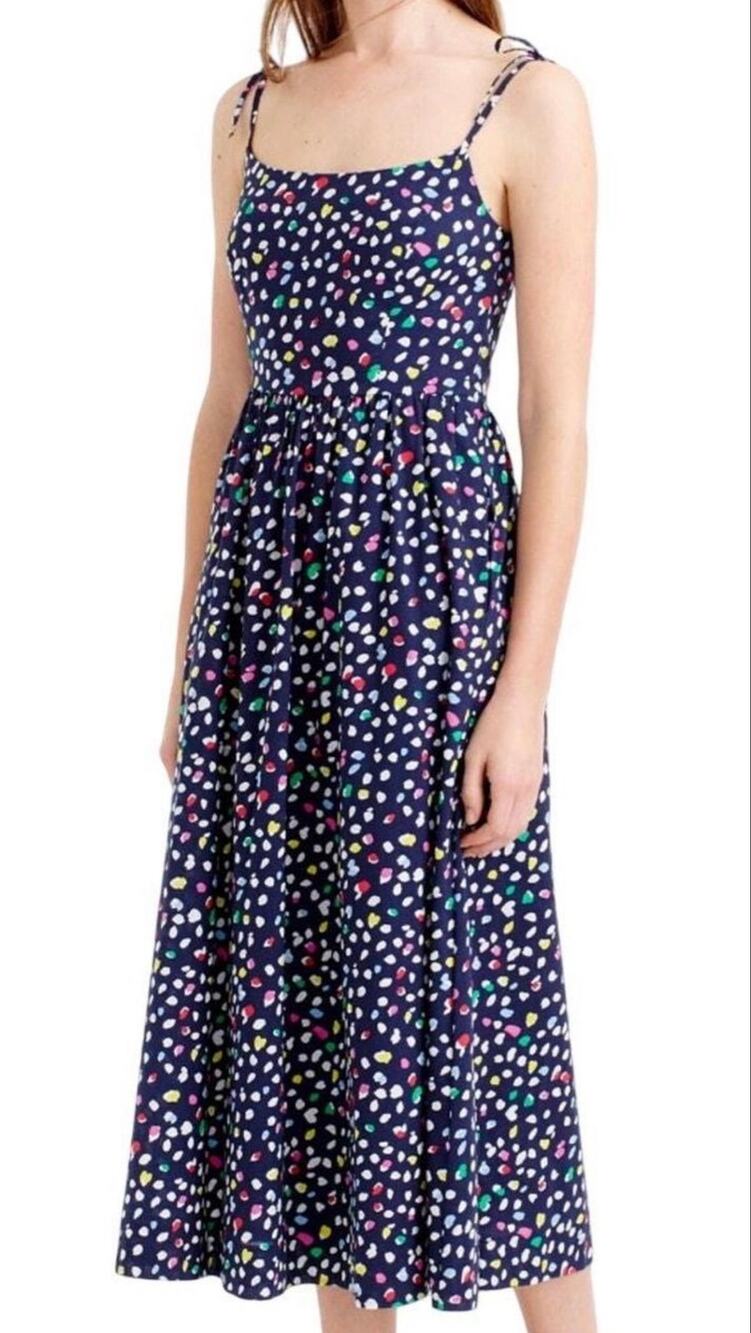 JCrew Ratti Happy Cat Confetti Print Midi Dress Spaghetti Straps Blue Womens 0P